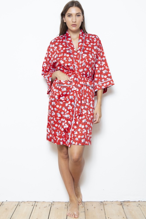 Lotus Blossom Cotton Sateen Kimono Wrap